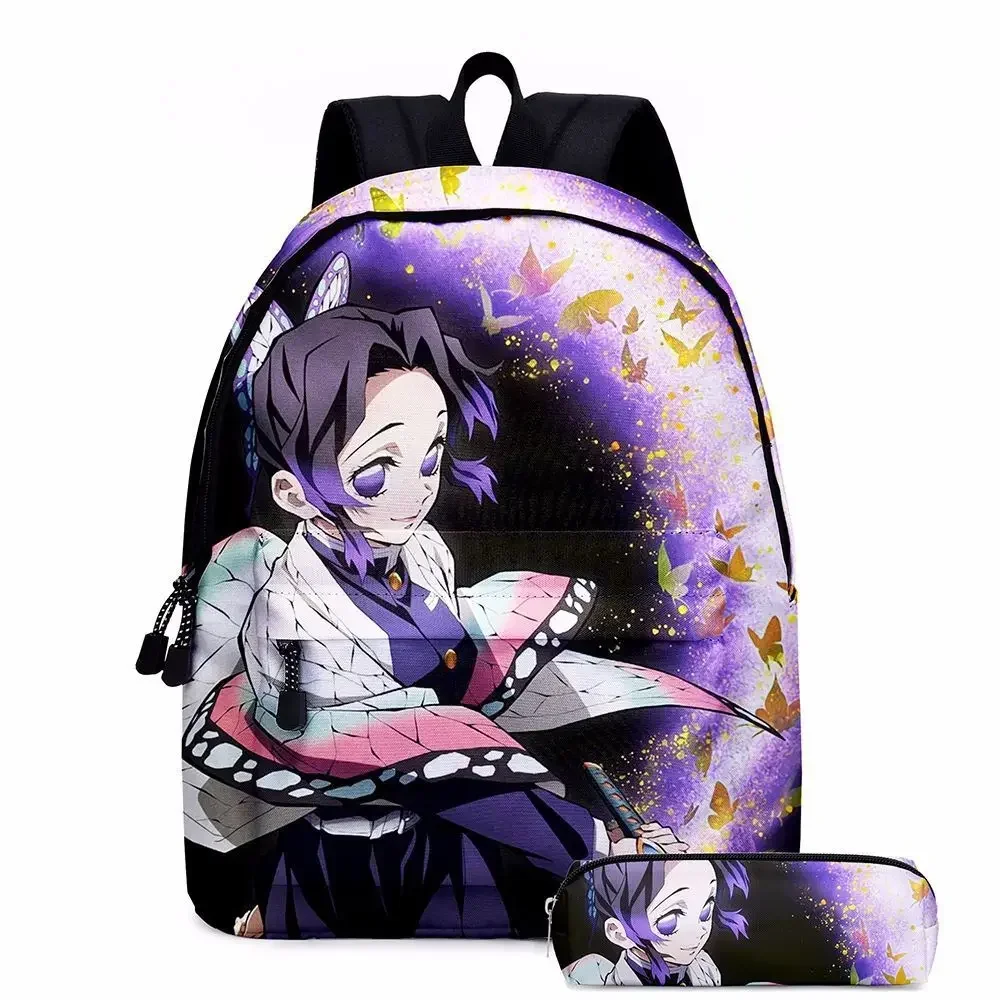 New Printed Anime Demon Slayer Schoolbag, Primary and Secondary School Student Schoolbag, Anime Backpack Two-piece Set
