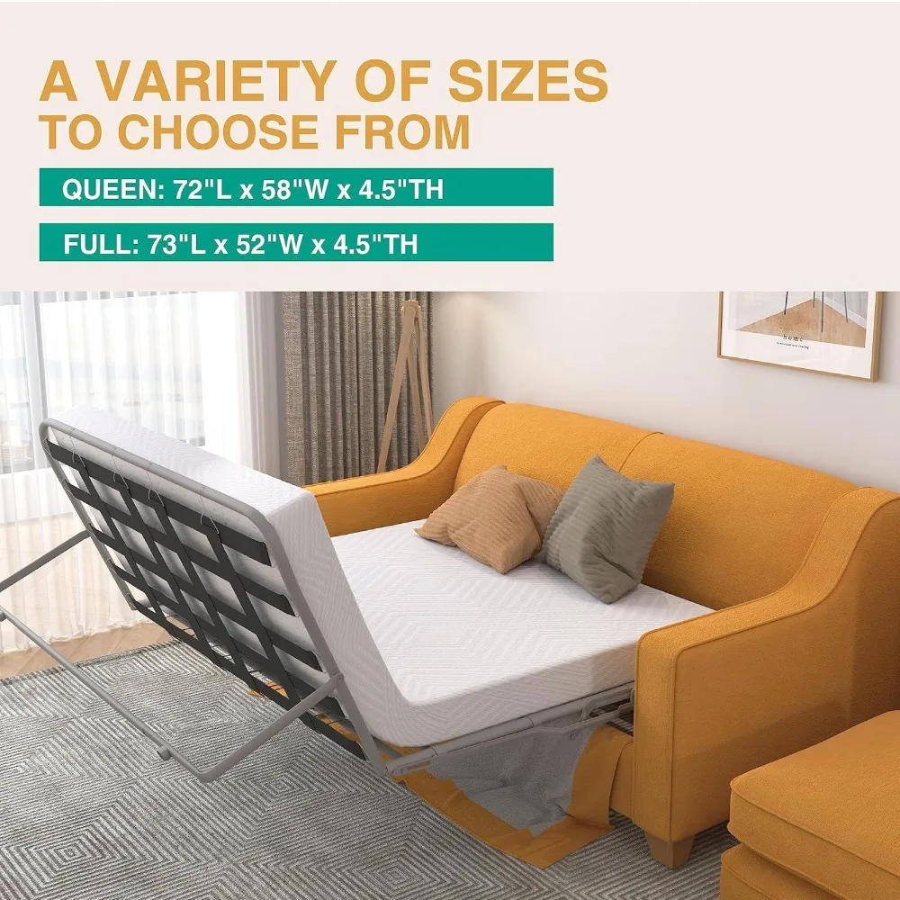 4.5 Inch Memory Foam Sofa Bed Mattress Replacement with Fiberglass Free and Washable Cover 3