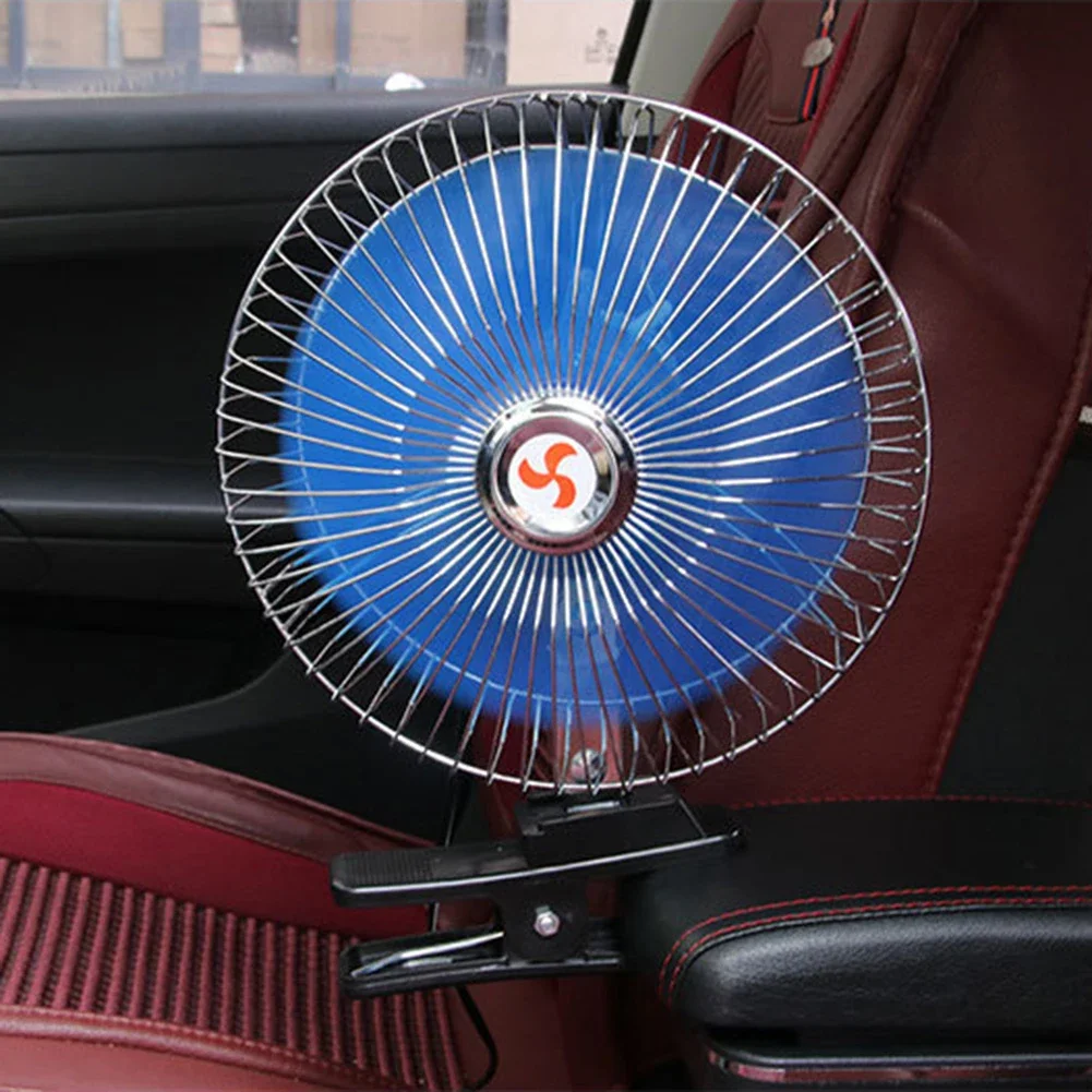 8 Inch Air Cooling Fan 12V/24V 15W Summer Cooling Fan Rotation Portable Electric Auto Fan Strong Wind Rotatable Clip Cooling Fan