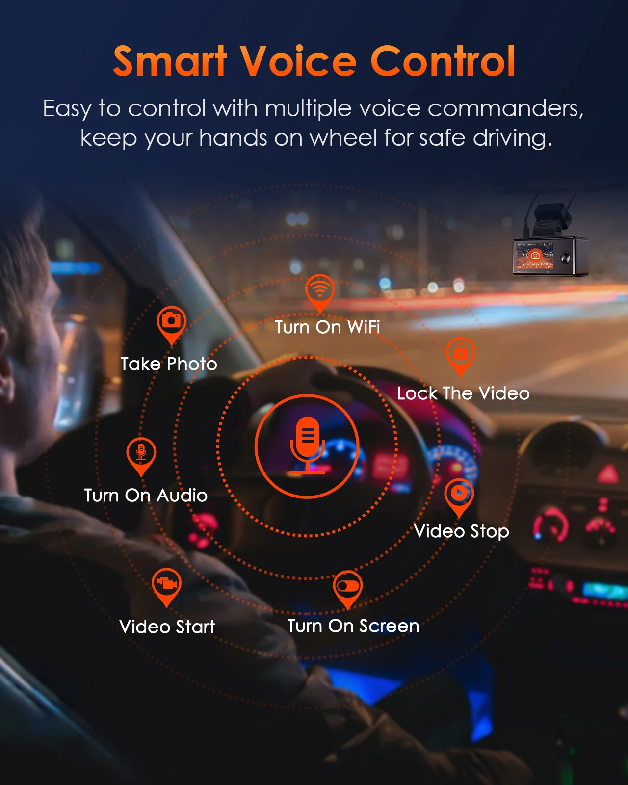 Vantrue E2 2.5K WiFi GPS, Voice Control Front and Rear Mini Car