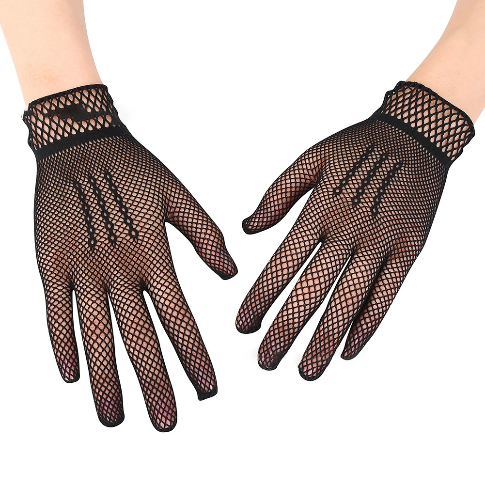 

Women Short Eloquent Lace Hollow Out Gloves Gothic Bride Wedding Mittens Mesh Gloves Dance Wedding Ladies Full Finger Mittens