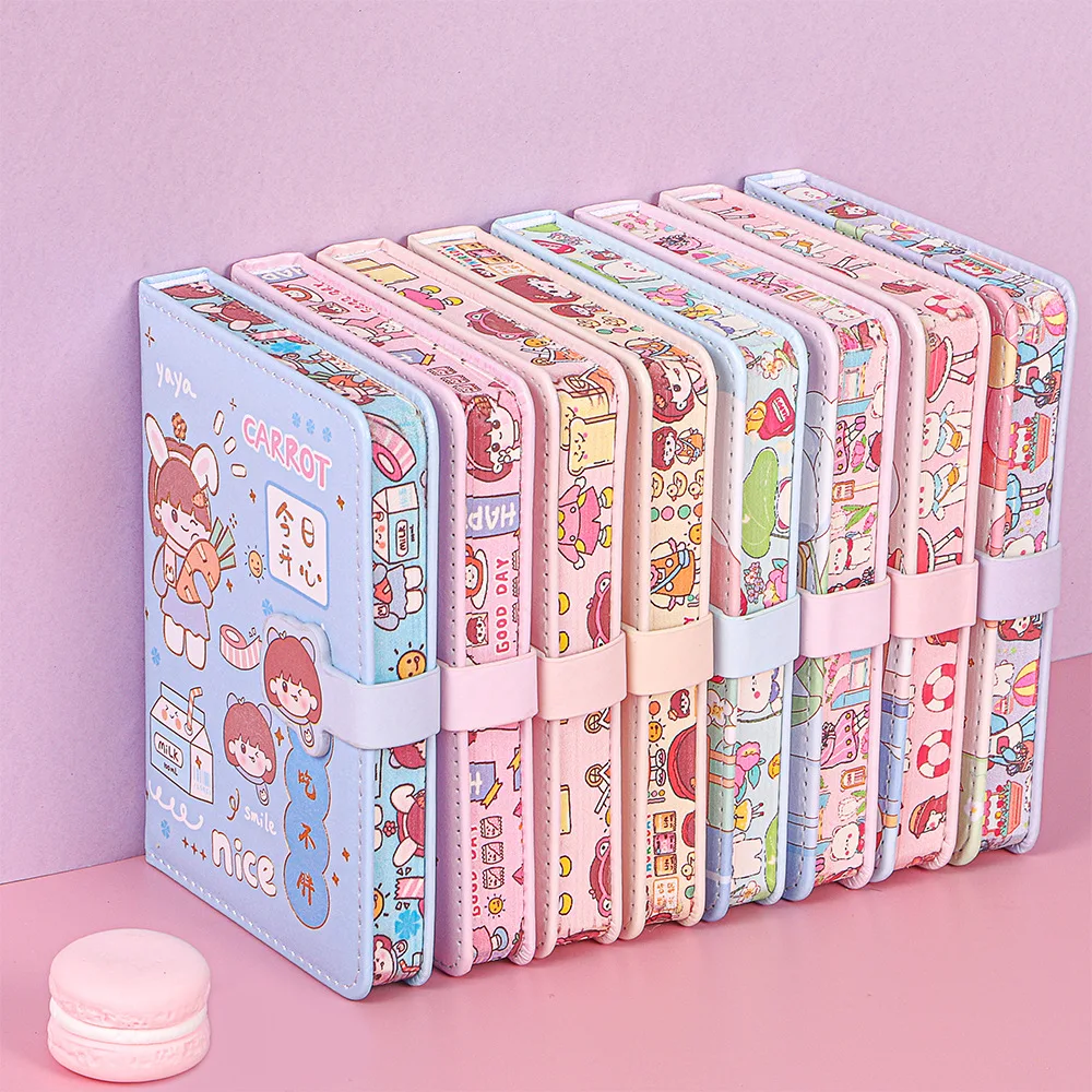 

Kawaii 64k Gold-stamped Soft Leather Handbook Notebook Cute Girl Heart Magnetic Button Book School Supplies Children's Day Gift