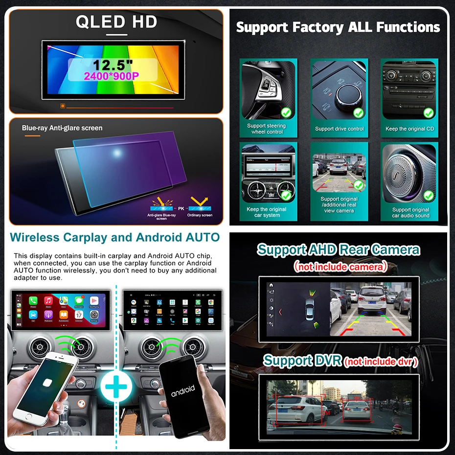 Radio para Auto con Pantalla Táctil Ultrafina QLED de 12.5'' Snapdragon 8-CORE 2400*900, Android 15, Carplay Inalámbrico, GPS para Audi A6 C7 A7 2012~2018, Reproductor Multimedia Estéreo 2 DIN, Bluetooth, WIFI, 4G LTE 6