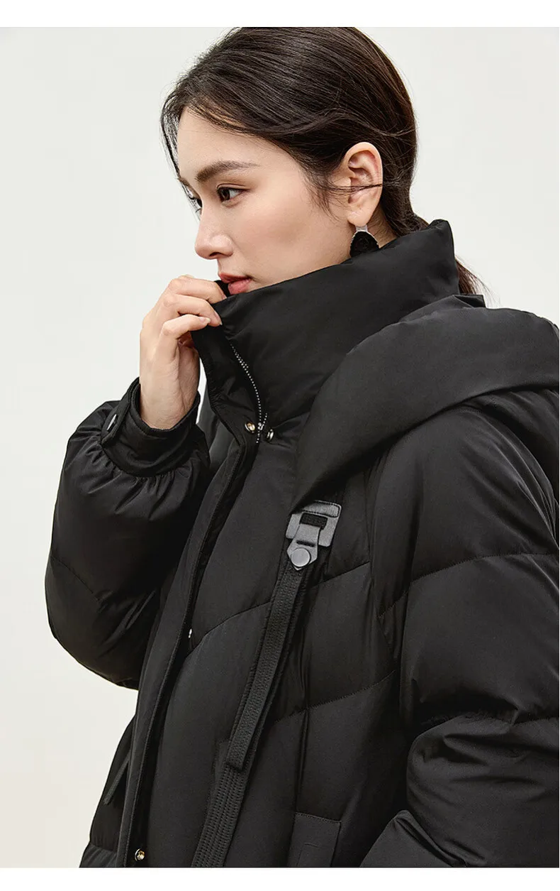 SENTUBILA Winter Long Down Coat Women 2024 Korean Over`sized Hooded Zipper White Duck Down Jackets Parkas Outerwears W44Y55972