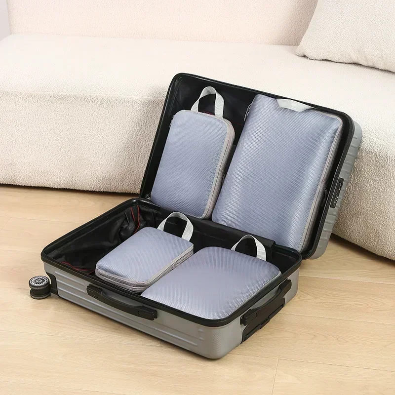4-Piece Travel Compression Packing Cube Set - Portable Waterproof Luggage and Clothes Organizers