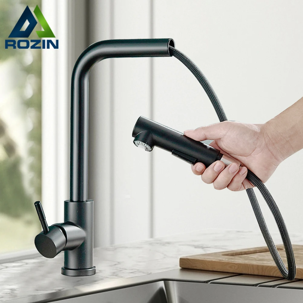 Rozin Flexible Gourmet Kitchen Faucet Black Pull Out 2 Ways Nozzle