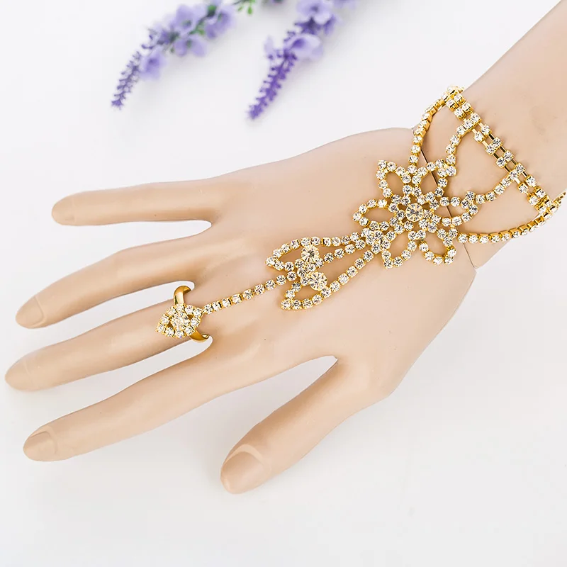 Crystal Rhinestone Chain Bracelet Silver Plated Bridal Wedding Jewelry Slave Bracelets for Women