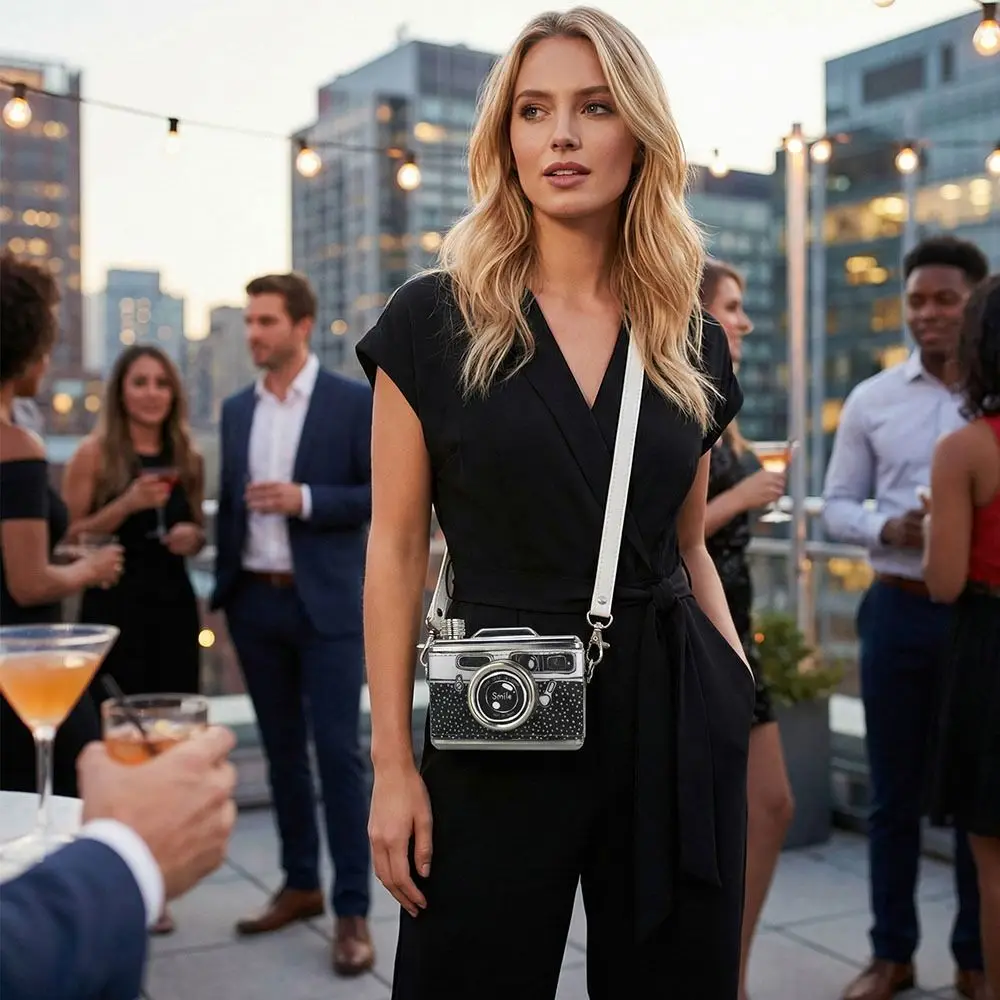 스테인리스 스틸 카메라 모양 힙 플라스크 탈부착 가능한 스트랩 위스키 용기 병 누수 방지 11온스 325ml 위스키 플라스크