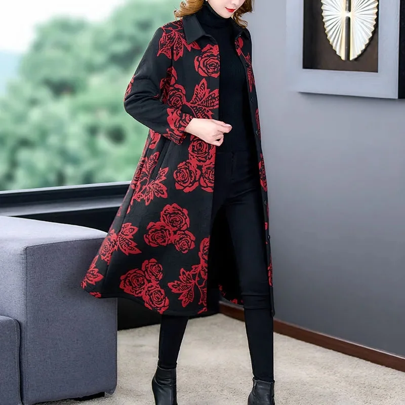 2023 Autumn/Winter New Plush Trench Coat For Middle-aged Women and Mothers Fashionable Age Reducing Fitting Long Coat For Women