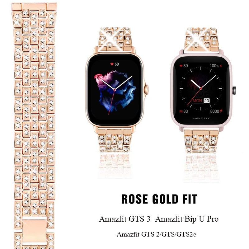 Diamond Metal Link Strap para Amazfit Gts 2e Mini Pulseira de Relógio Inteligente Huami Amazfit Bip u Pro s Lite Pulseira Acessórios - Image 4