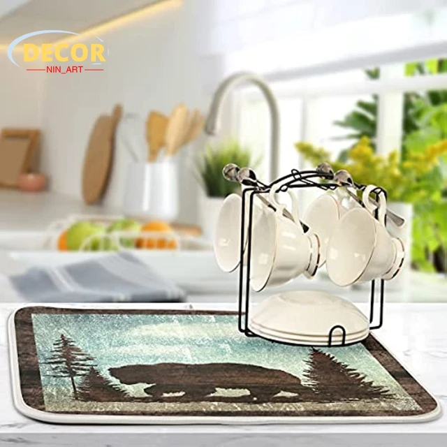 Kitchen Super Absorbent Draining Mat, Hide Stain Rubber Backed Absorbent  Dish Drying Mat for Kitchen (Brown,50*60cm)