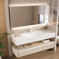 Light White Bathroom Cabinets Simple Washbasin Vintage Vanity Bathroom Cabinets Storage Mirrors Mobiletto Bagno Furniture 5