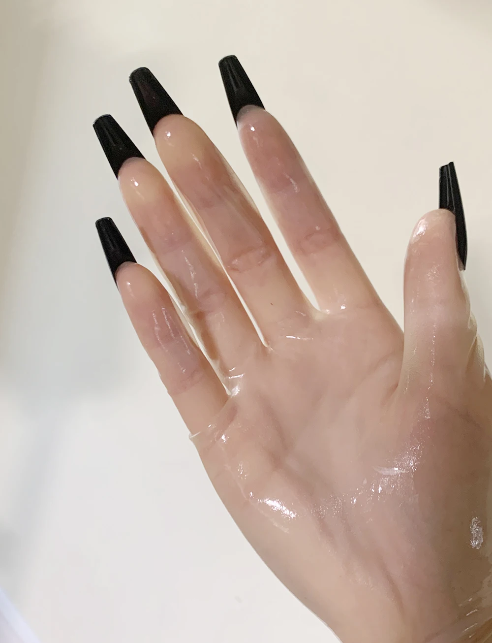 Crossdress Male To Female Oil Shiny Transparent Super Thin Latex Zentai Long Red Flat Nails Fetish Sheer Cosplay Kigurumi Gloves