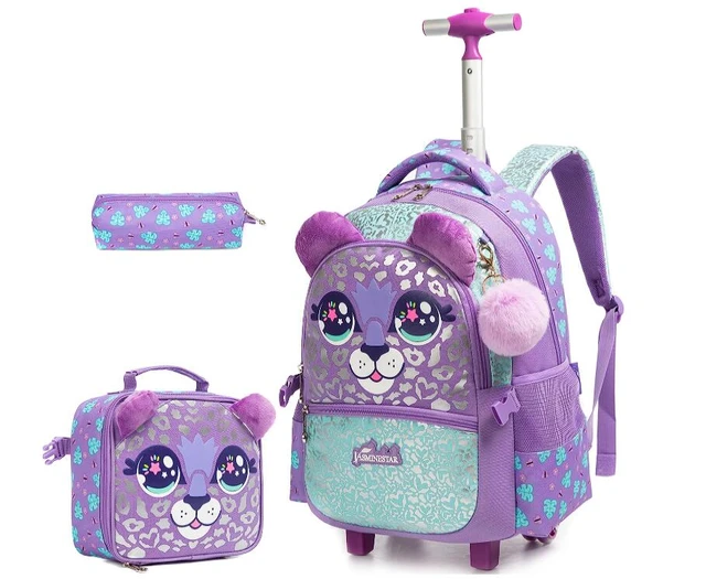 Mochila rodante de 3 piezas para niñas, mochila escolar con ruedas, bolsa de  almuerzo, unicornio - AliExpress