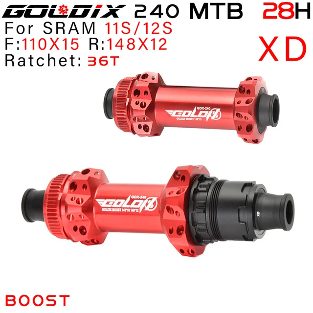 GOLDIX 240 EXP 180 MTB Bike 28H Naben Center Lock Disc Brake In Front 110*15 Rear148 *12mm Ultra Light DT 180 MTB Hub 110X15 148X12 XD Red