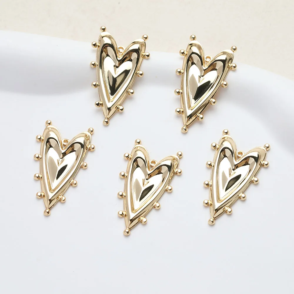 6PCS 14K Gold Plated Heart Pendant Jewelry Making Supplies