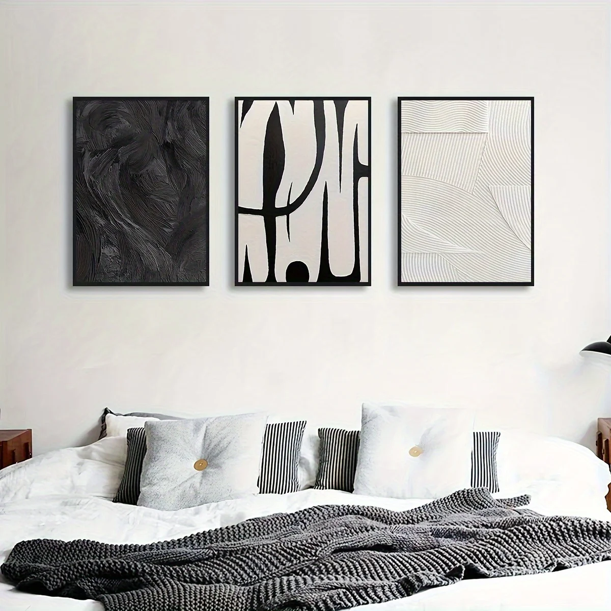 Canvas Wall Art Set Posters, Texture Paintings, Ideal Gift for Room Decoration 3pcs Abstract Black and White - 3