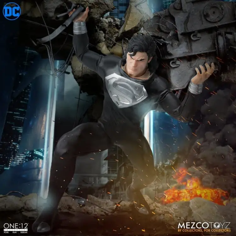 재고 오리지널 MEZCO 1/12 블랙 슈퍼맨 시리즈, 슈퍼 히어로 다크 울트라맨 풀 세트, 남성 군인 DC 액션 피규어 바디, 6 인치