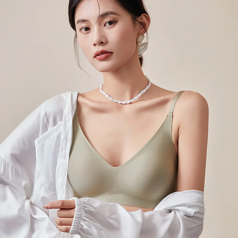 Lopnt Silk Seamless Bras For Women Wire Free Brassieres Soft Intimate Women's Underwear Push Up Bralette Lingerie No Trace Bra