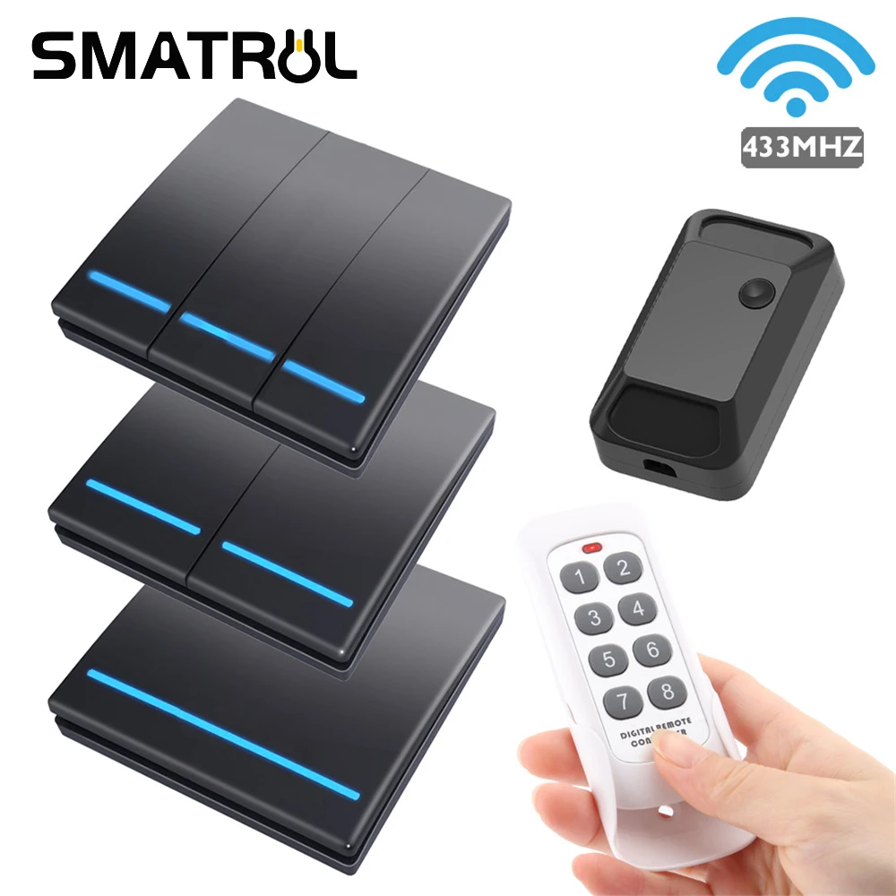 

SMATRUL smart Wireless PUSH Light Switch Electrical home 433MHZ RF Relay Remote Control Wall 220V Receiver led Lamp 1/2/3 gang