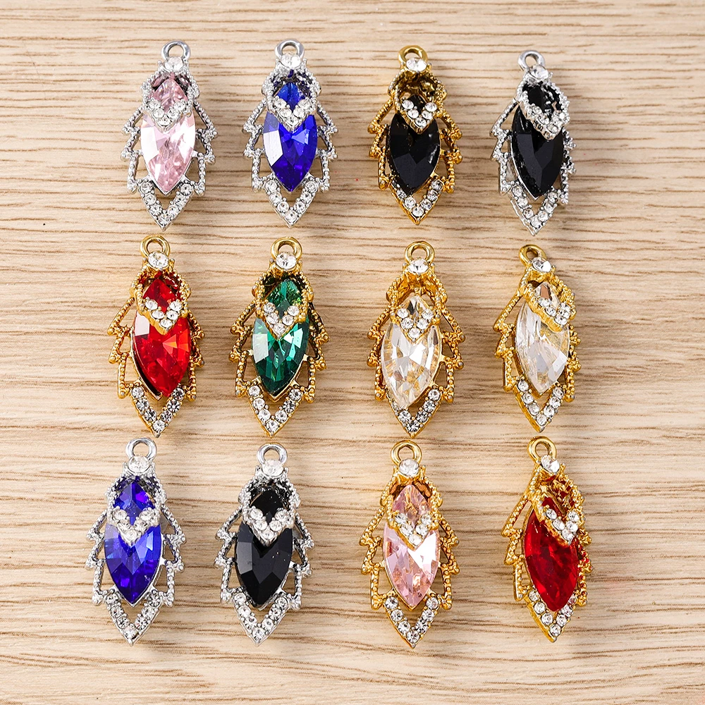 Tusember 10 Stück 13 x 26 mm bunte CZ-Kristall-Blatt-Anhänger für handgefertigte feine Halsketten, Ohrringe, Schmuckherstellung, Zubehör