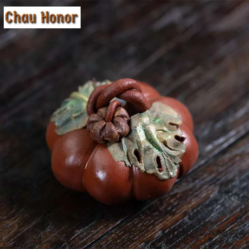Yixing Purple Clay Tea Pet Lucky Pumpkin Ornaments Statue Handmade Sculpture Tea Play Crafts Chinese Zisha Tea Set Decoration