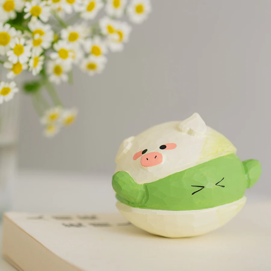 나무 조각 웃는 돼지 피규어 틸트-낫 장난감 데스크탑 장식 생일 선물 귀여운 창의적인 수제 공예 스트레스 해소