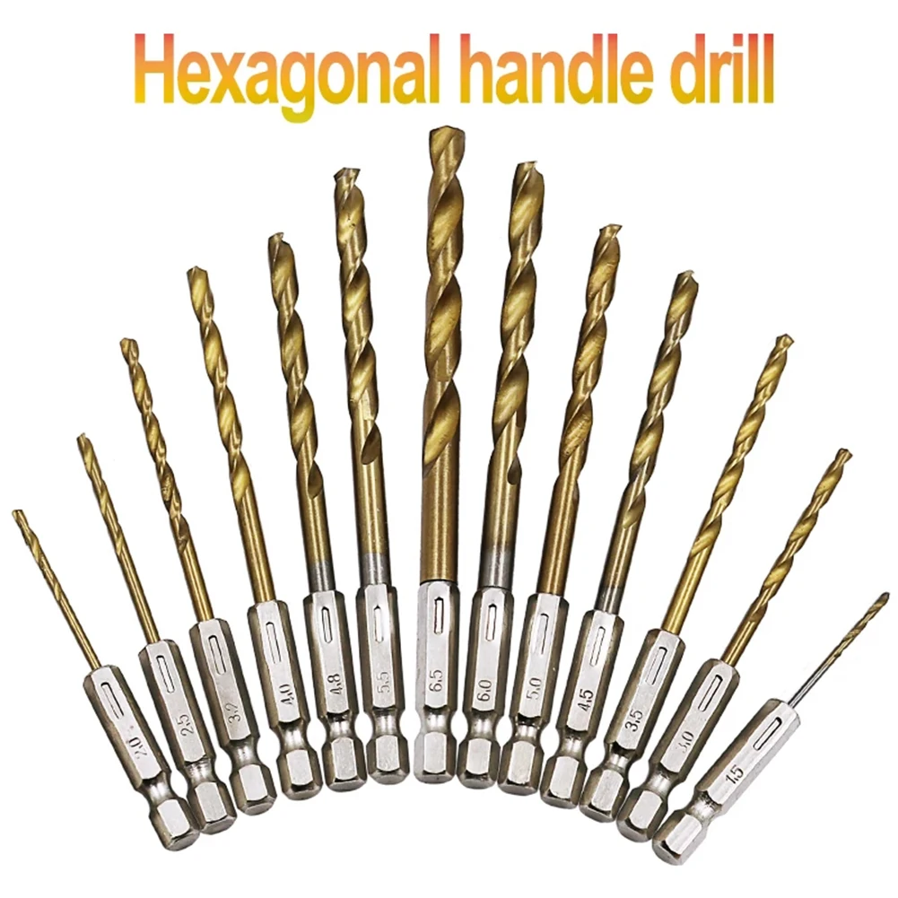 

1pc HSS High Speed Steel Titanium Coated Drill Bit 1/4 Hex Shank Drill Bit Electric Drill Drill 1.5-6.5mm Power Tools Accessors