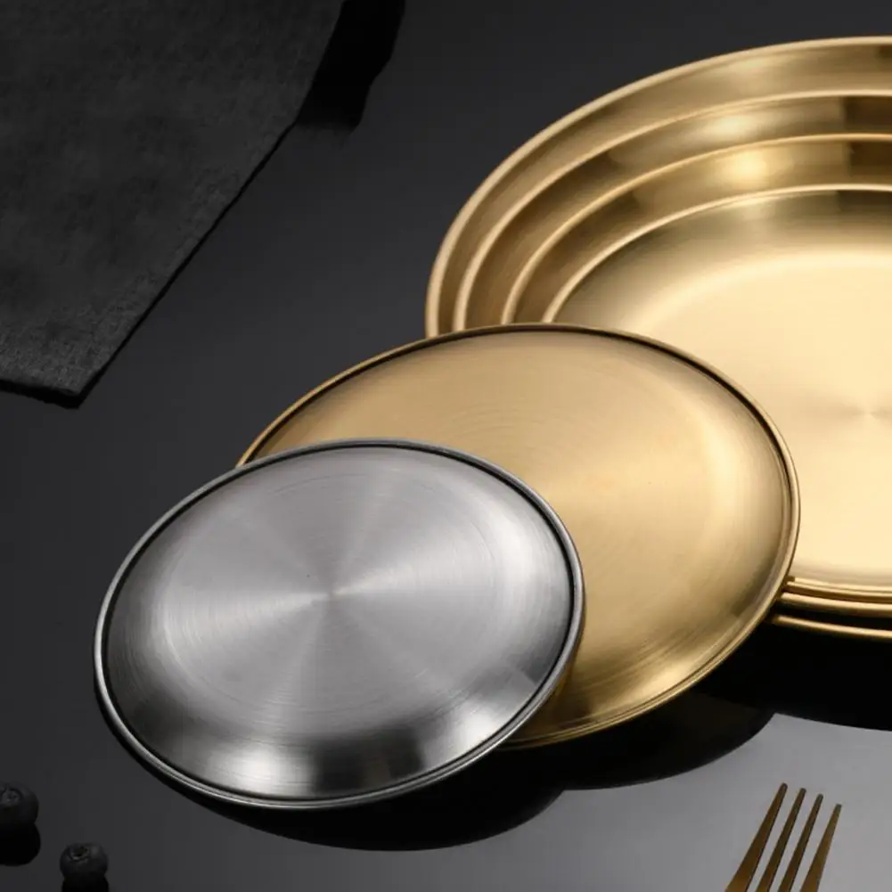 Fruit Bowl Plate Stainless Steel Dinner Plates for Home Kitchen Outdoor Camping Bbq Round Salad Serving Plate for Easy Versatile
