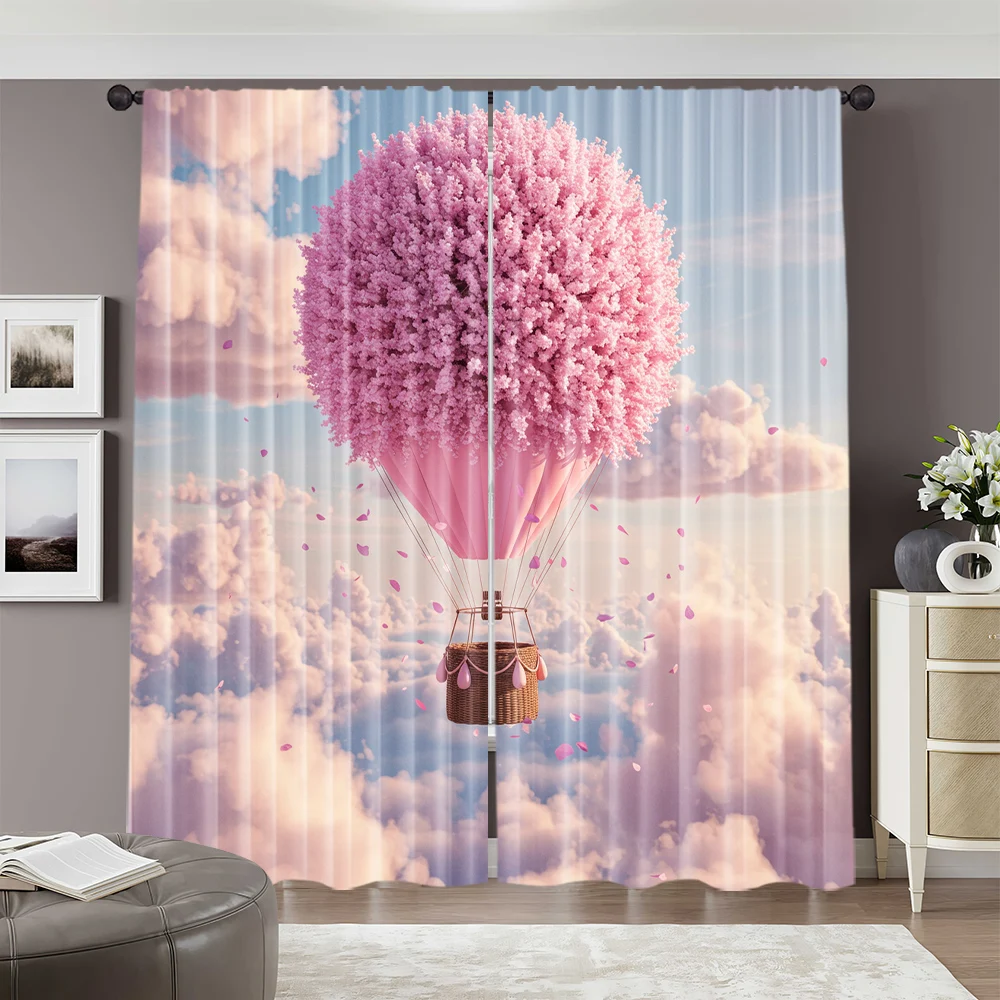 2pcs, spring summer Curtains Sakura and the man in the red dress Light Filtering Sheer Curtains Versatile Durable Polyester 2