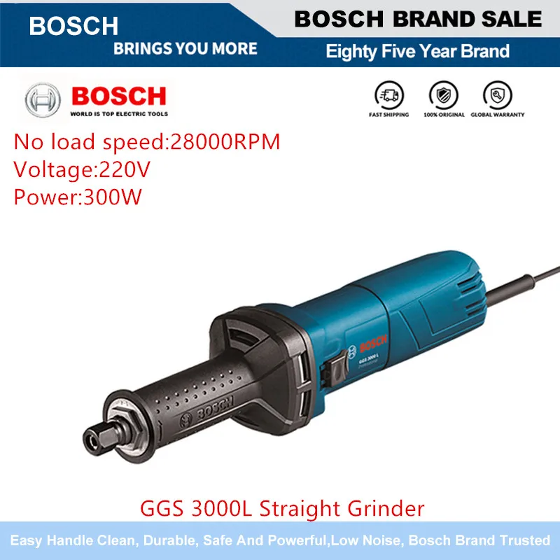 Bosch Original Professional GGS 3000L Electric Grinder 850W 28000rpm/Min Straight Grinder For Metal Wood Grinding Polishing Tool 6pcs titanium plating drill bit set straight groove step drill bit set titanium coated wood metal hole cutter core drill bit set