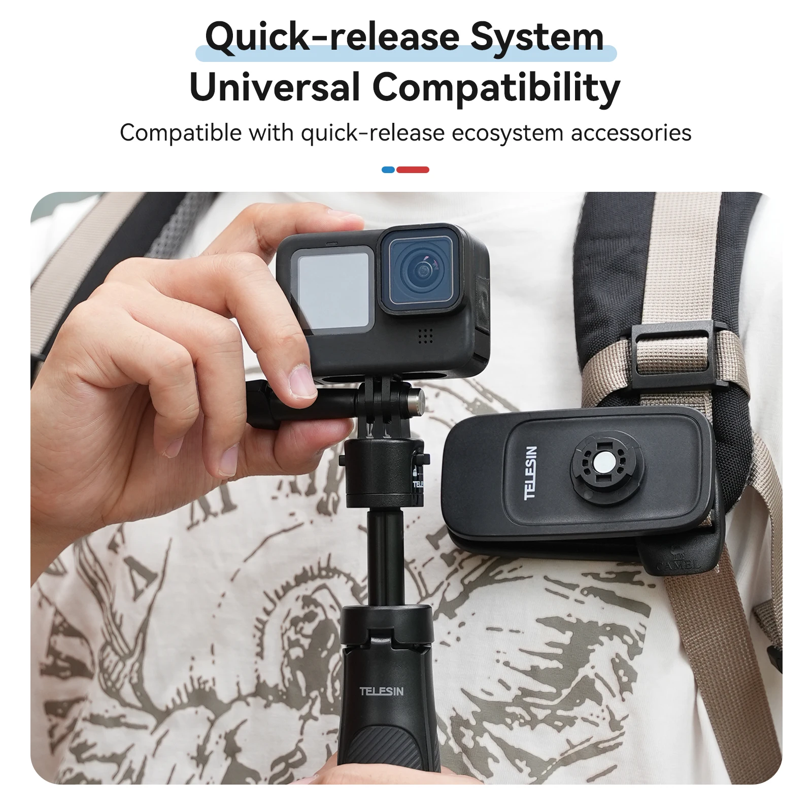 TELESIN Mini Quick Release Selfie Stick Tripod Portable Adjustable Length for GoPro Insta360 DJI Osmo Action Action Camera 4
