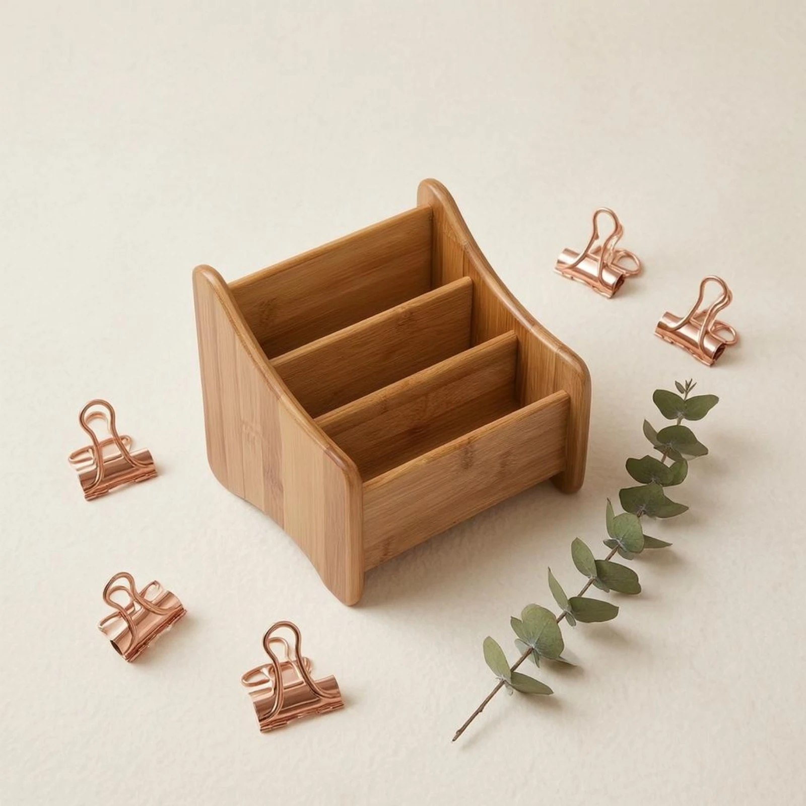 대나무 정리함 천연 나무결 3칸 수납함 대나무 책상 정리함 청소 용이