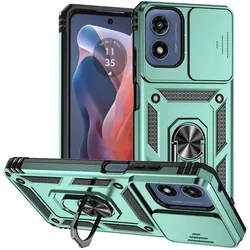 Shockproof Armor Case with Magnetic Ring Holder - Durable Protective Cover for Moto G34 (Green)