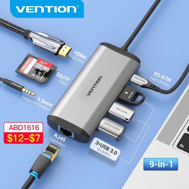  Vention USB C концентратор 9 в 1 Тип C to USB 3,0 док-станция USB C HDMI адаптер RJ45 для MacBook Pro Air Аксессуары Тип C 3,1 Разветвитель usb-хаб C концентратор