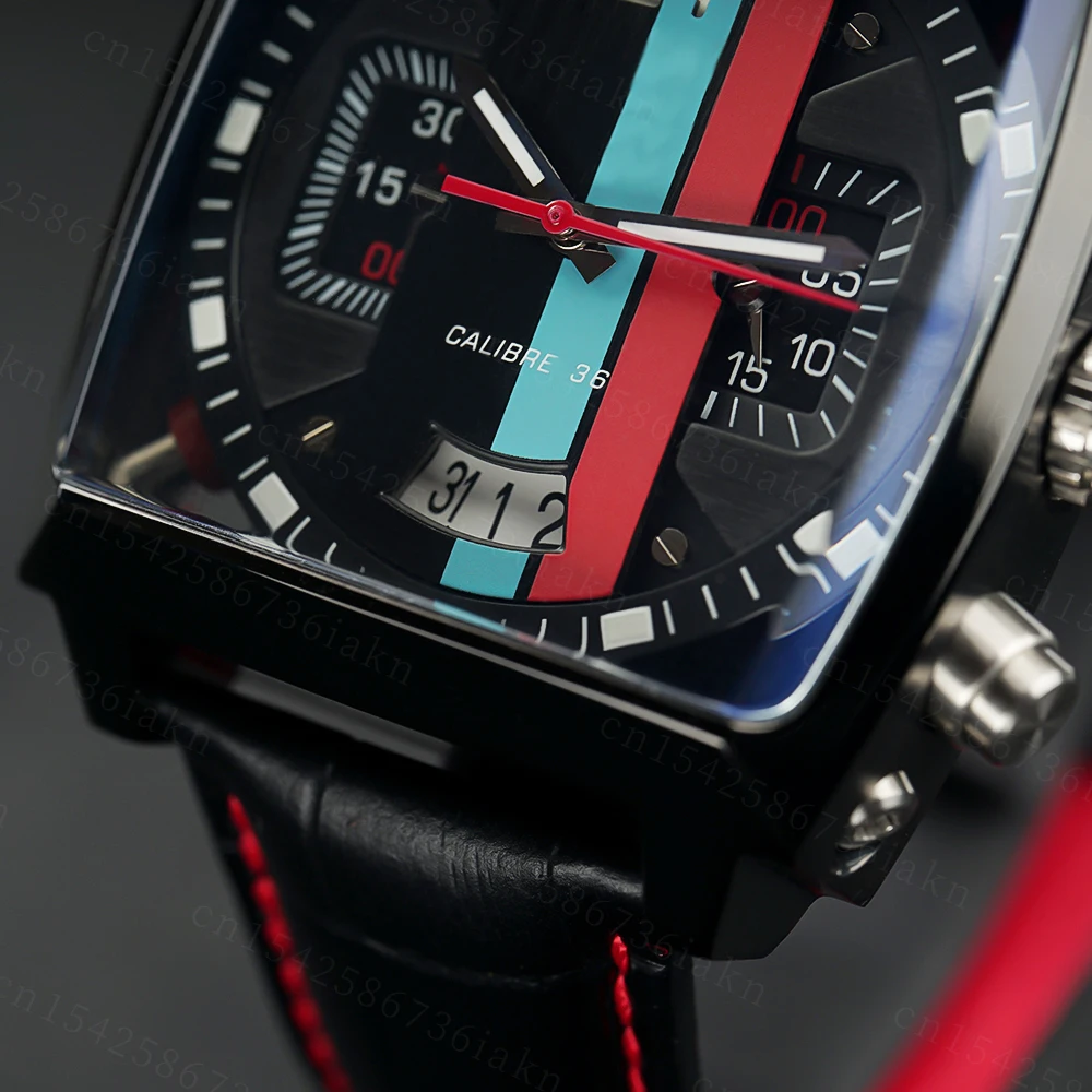 2022Fashion New Men's Color Bar Square Dial Sapphire Mirror Stainless Steel Leather Strap Sports Leisure Waterproof Quartz Watch
