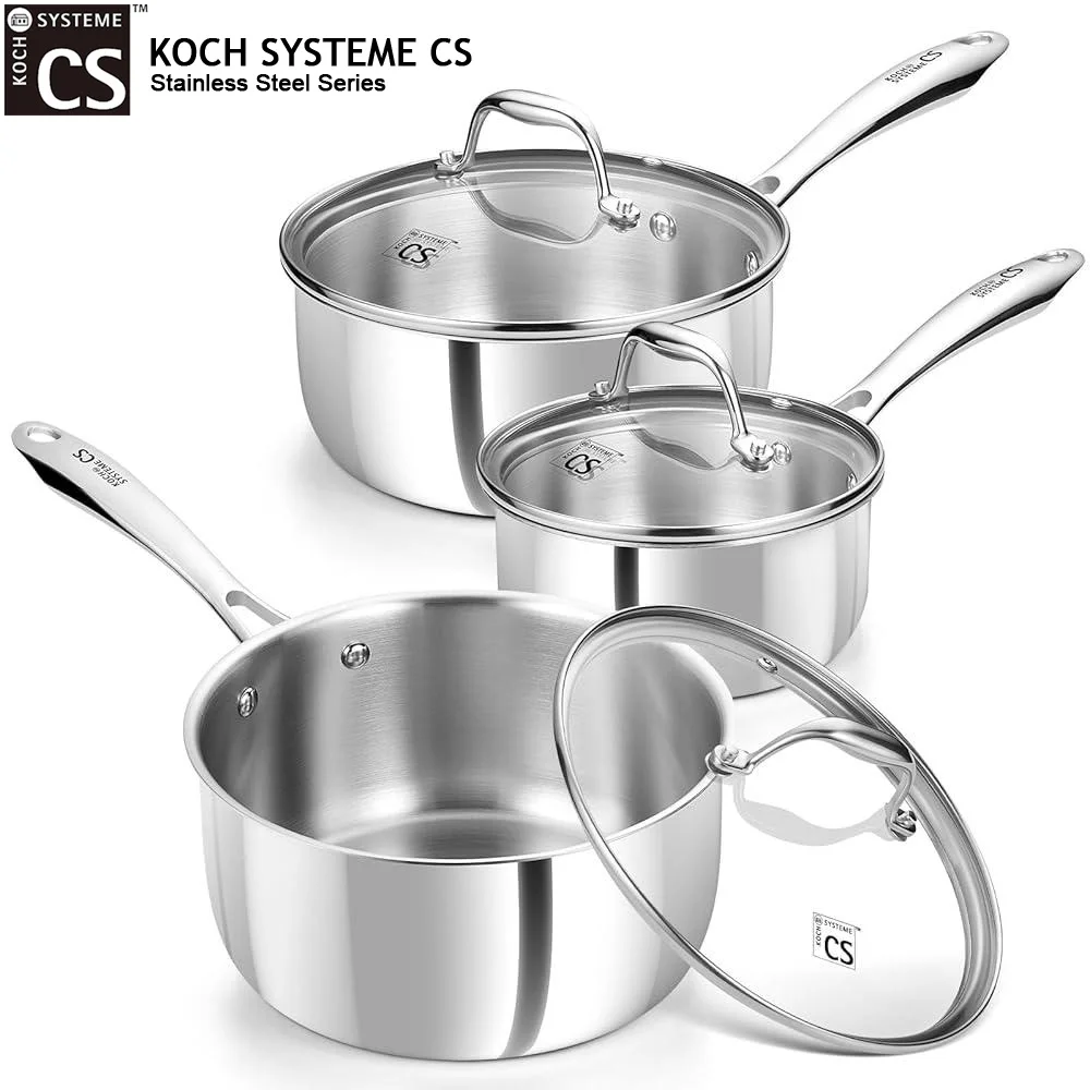 Koch Systeme CS 6-Piece Tri-Ply Stainless Steel Saucepan Set (1QT, 2QT, 3QT) 1
