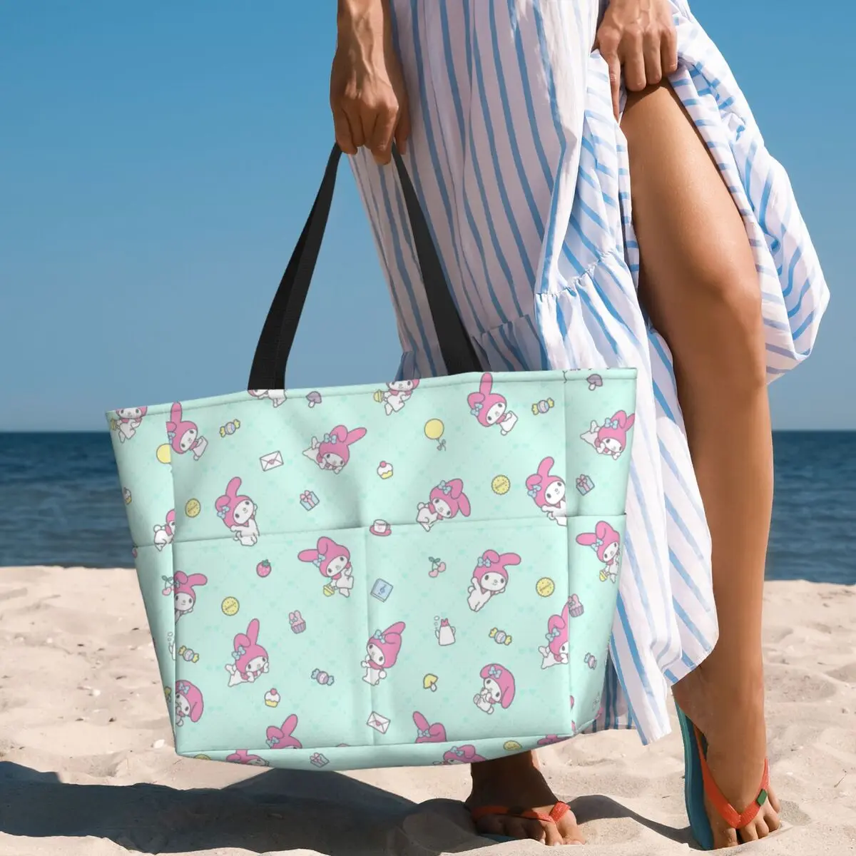 Sanrio My Melody Large Beach Tote Bag Women Waterproof My Sweet Tote Bags for Grocery 2