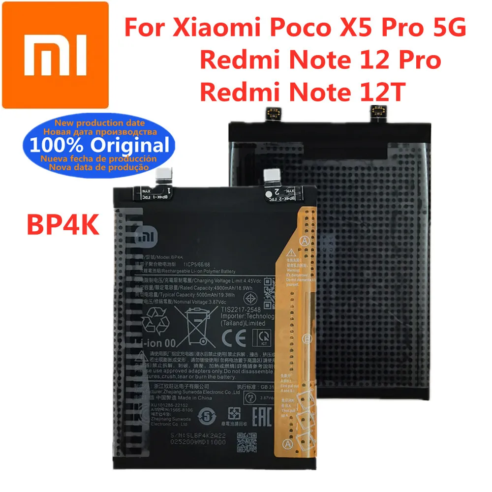 Nuova Batteria Originale Xiaomi Bp4K 5000Mah Di Alta Qualità Per Xiaomi Redmi Note 12 Pro/ Note 12T Poco X5 Pro 5G Batteria Del Telefono Cellulare