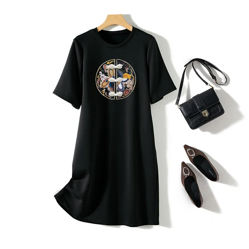 Women Chinese Style Printed Dresses Summer New O-neck Cotton Casual Fashion Basic Tunics 3