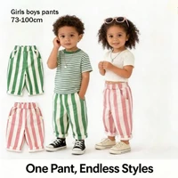 Viser décontractés rayés pour enfants, poches pour bébé, pantalons d'extérieur en coton pour enfants, costume FJToddler, garçons et filles, mode automne, nouveau 1