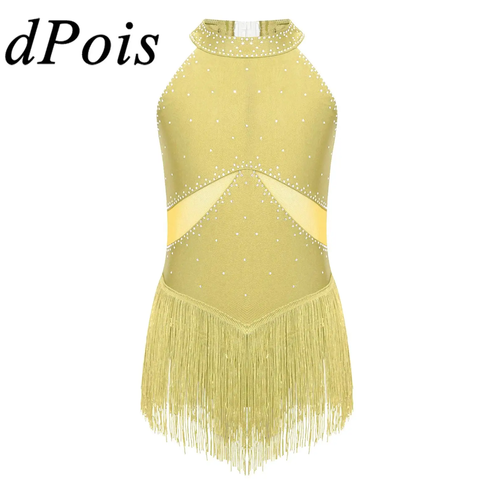 

Kids Girls Ballet Dance Fringed Leotard Figure Skating Dress Tassel Bodysuit for Gymnastics Tango Cha-Cha Latin Dance Dancewear