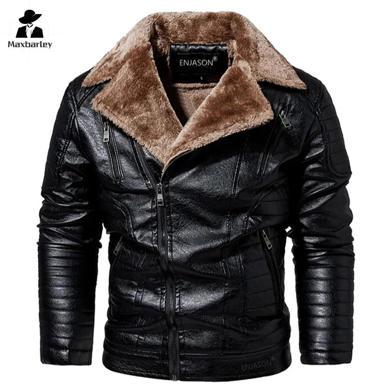 Jaqueta masculina de couro PU, jaqueta felpuda, casaco casual, motociclista, ao ar livre, inverno, outono, moda