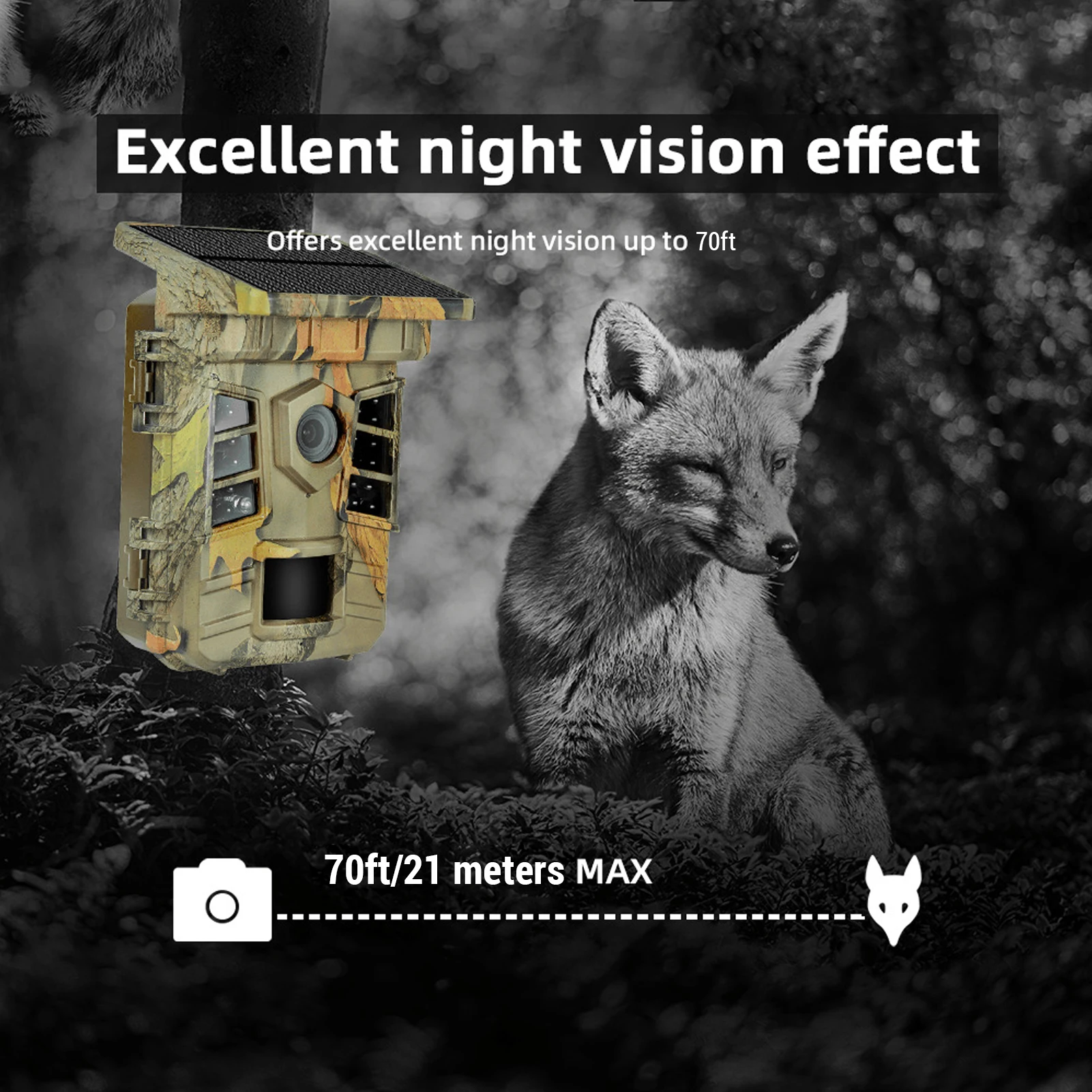 Hunting Game Camera 0.3s Trigger Time IP66 Waterproof 1080p Trail Camera with Solar Powered WiFi Connect Function