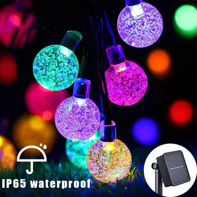Solar-Powered Crystal Ball Fairy Lights - 30 LED Outdoor String with 8 Flashing Modes, 14.76ft for Garden and Yard Decor