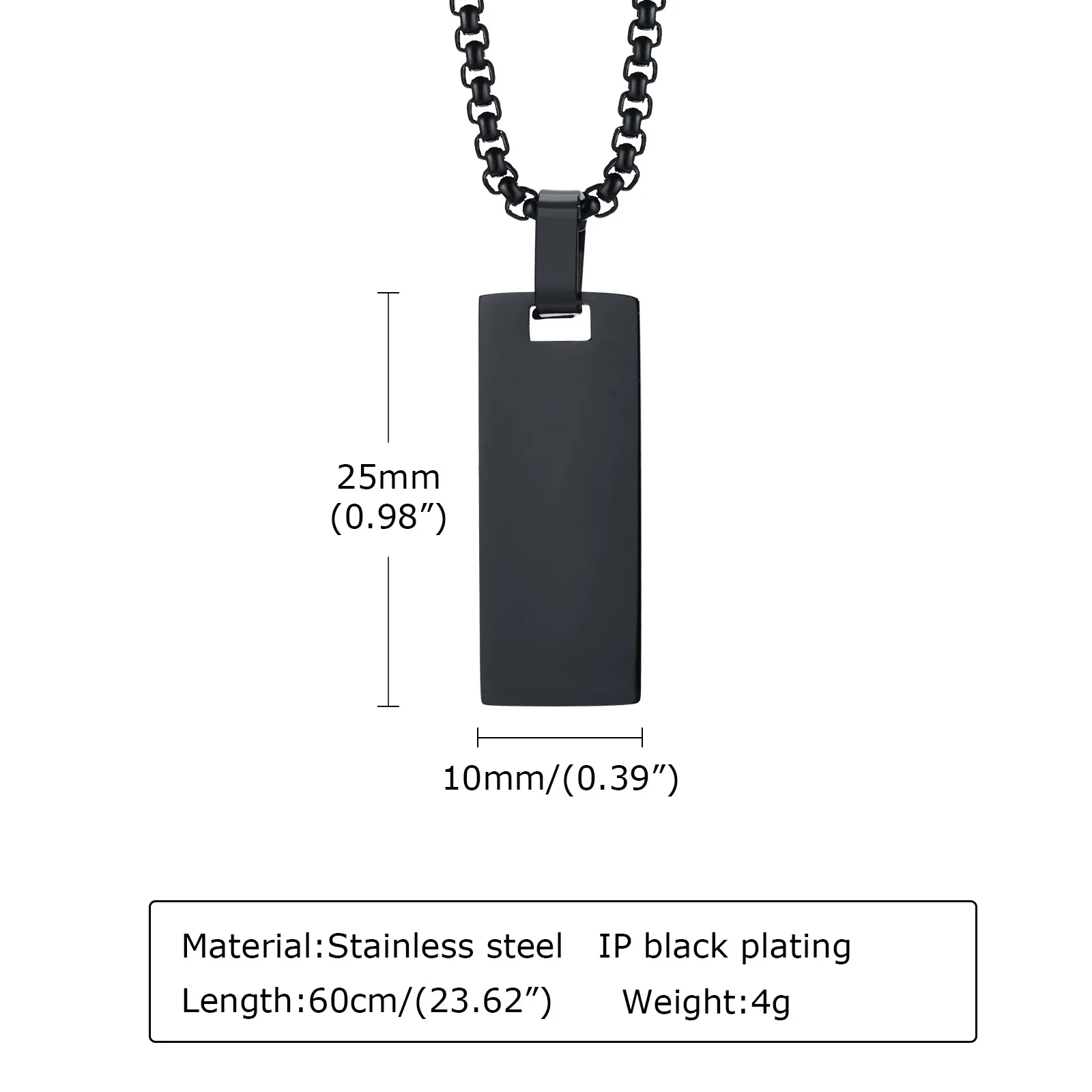 Black Stainless Steel Geometric Rectangle Pendant Necklace