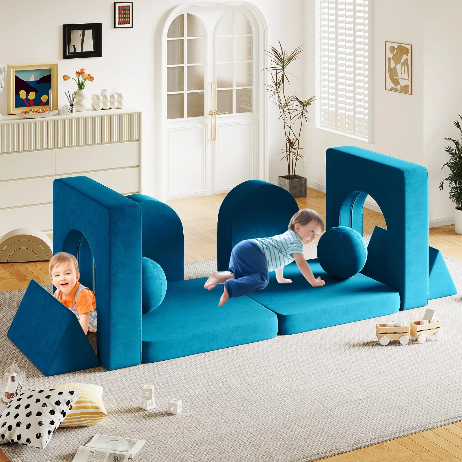 Creative Children's Foam Sofa with Spherical Modules and Tunnel Elements Foldable children's Couch 9pcs Toddler Sofa for Bedroom 3