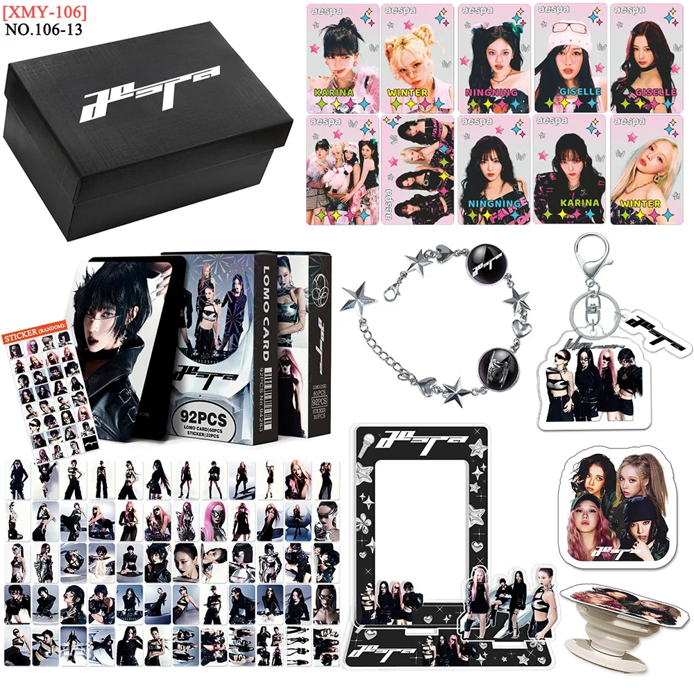 Lomo Cards Plush Card Holder Kpop Acrylic Stand Kpop Idol Gift Box Set with Photocards Card Holder Keychains Bracelet for Fans
