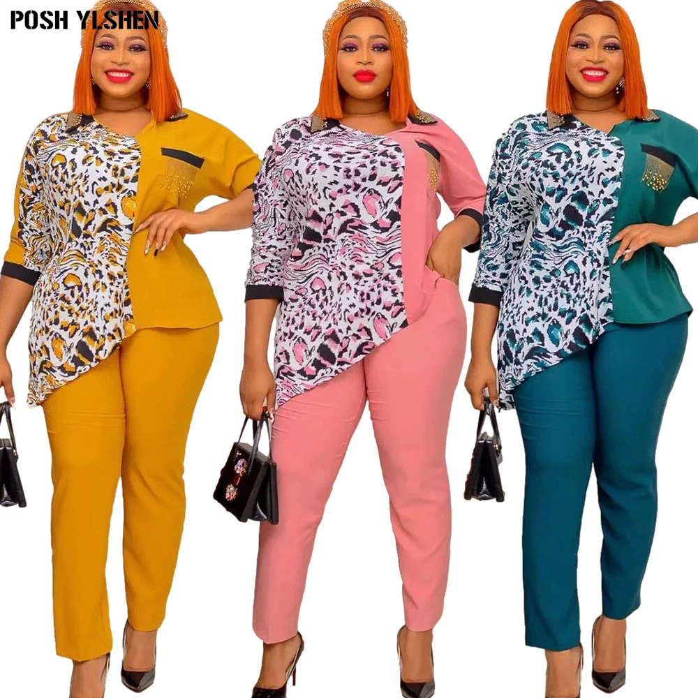 

Two Piece Set Women Tracksuit Summer Clothes African Dresses for Women 2022 Party Irregular Tops Pants Suits Outfits Plus Size