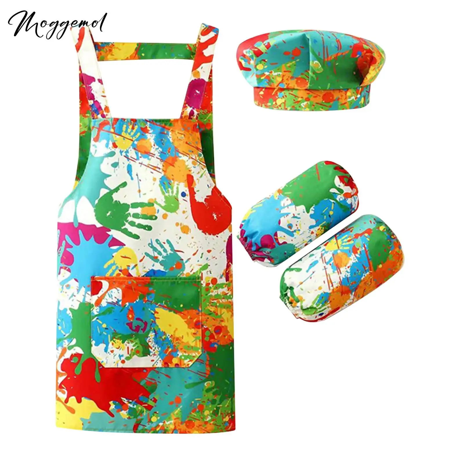 

Kids Artist Costume Painter Dress-Up Sets with Hat Animals Pattern Waterproof Apron Arm Sleeve for Halloween Career Day Costume